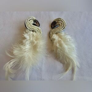Elegant Beaded White Swan Feather Earrings